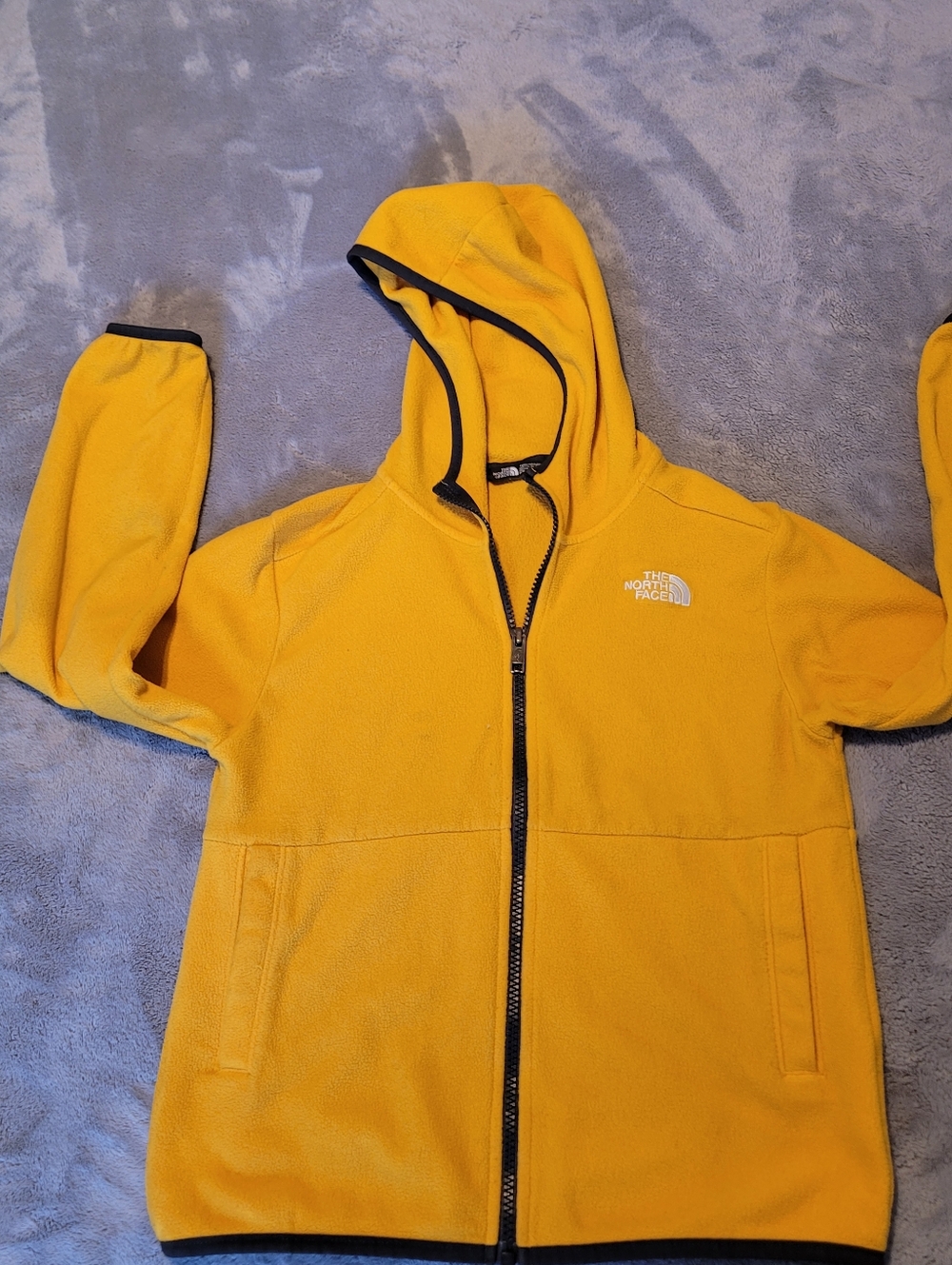 The North Face Teen Size Medium Mustard Color Full Zip Hooded Jacket EUC Pockets